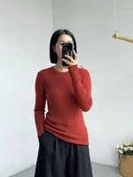 Birdtree 100%Pure Wool Elegant Thin Sweater, Women O Neck Long Sleeve, Basics Bottom Knit Tops, 2025 Winter Autumn New T46839QM - Image 5