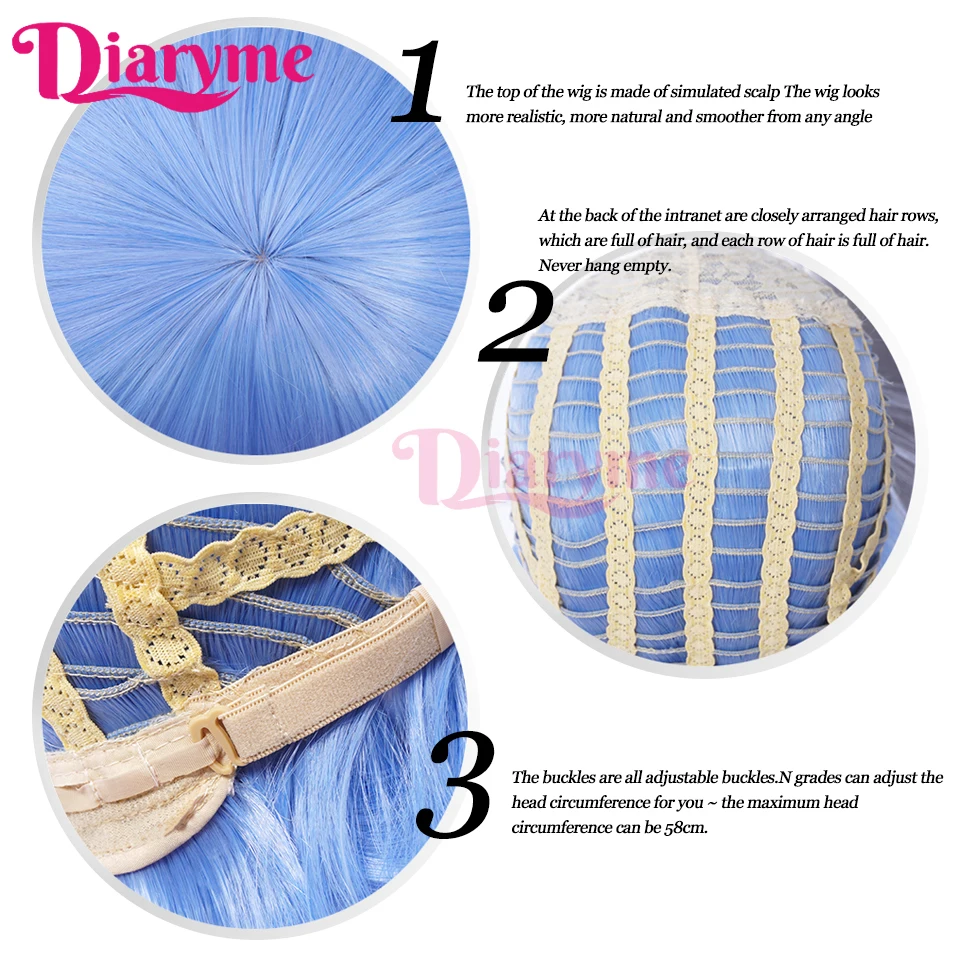 Blue Cos Wig Synthetic Short Straight Anime “Rem” Cosplay Wig With Bangs For Holiday Party Halloween Costume Wigs For Women Loli