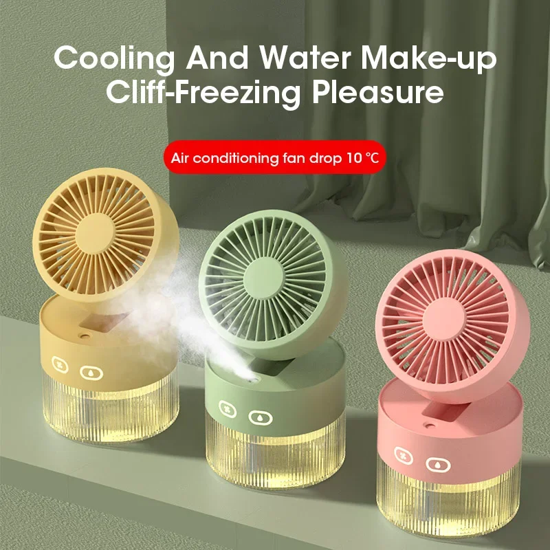 2024 Summer New Humidifier Spray Fan Portable USB Water-cooled Mini Desktop Household Appliances Water Mist Fan with LED Light 4