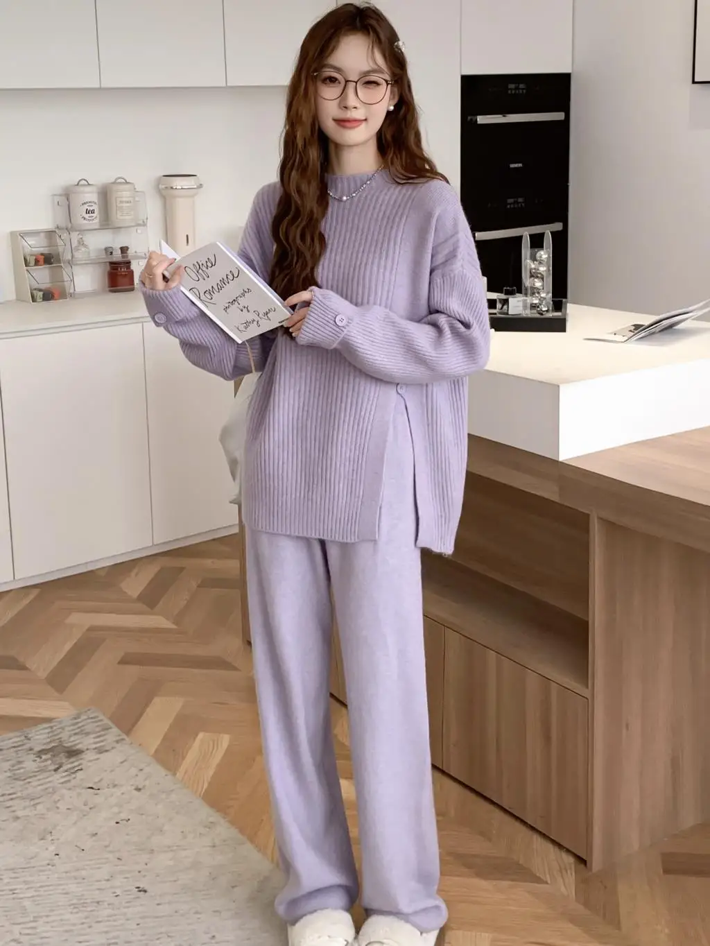Women's Knitted 2-Piece Set Tracksuit Autumn Winter O-neck Pullover Sweater Wide Leg Pants Harajuku Warm Solid Casual Suit New