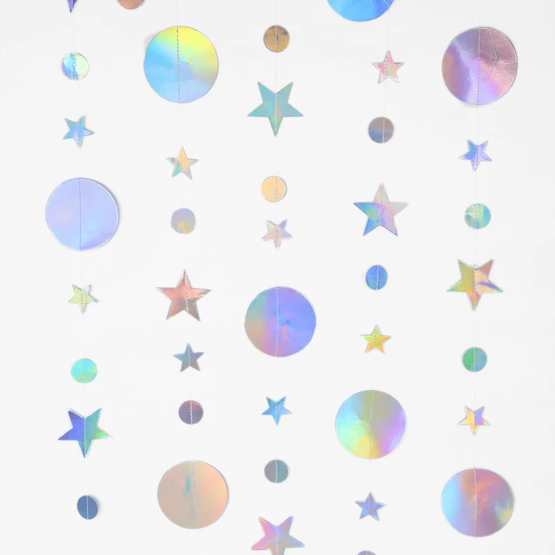 Laser Mirror Paper Star Dot Garland for Wedding Kids 1st Mermaid Birthday Party Decoration Baby Shower Christmas Hanging Banner