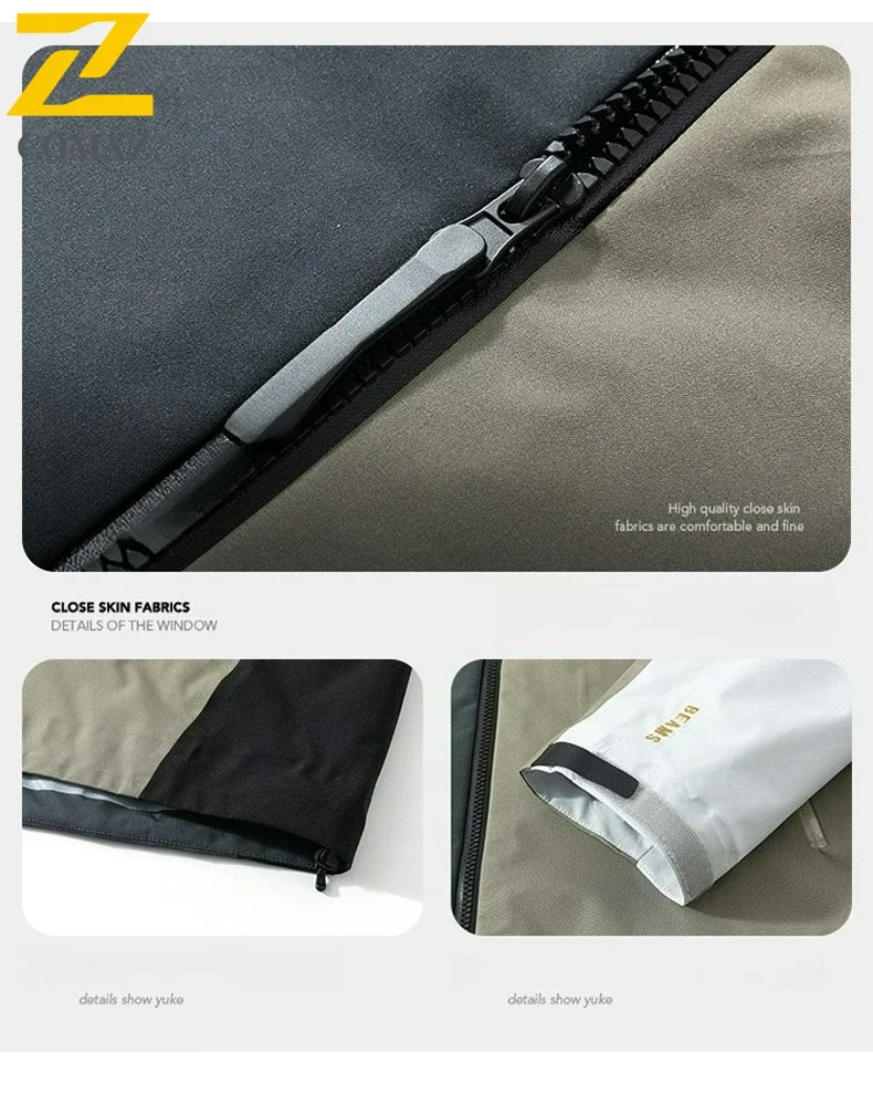 Outdoor Rainproof Jacket Men's Fly Fishing Camping Soft Shell Waterproof Windproof Windbreaker Trendy Ski Splicing Hooded Coat