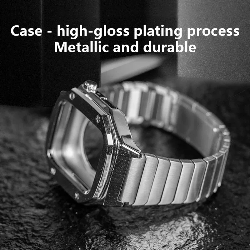 Link Bracelet Strap For Apple Watch Band 45mm 44mm 42mm 41mm 40mm Metal Magnetic Retrofit kit Case For iWatch 8 7 6 5 4 SE Belt