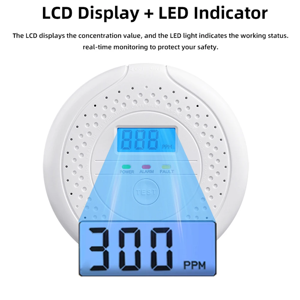 Digital Carbon Monoxide Detector Audible and Visual Alarm Battery Powered CO Alarm Warning Alarm Sensor for Home Warehouse