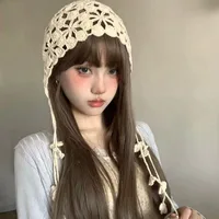 Boho Knitted Thin Hollow Handmade Crochet Korean Knitted Hats For Women Spring Summer Travel Versatile Concave Strap Beanies Cap 1