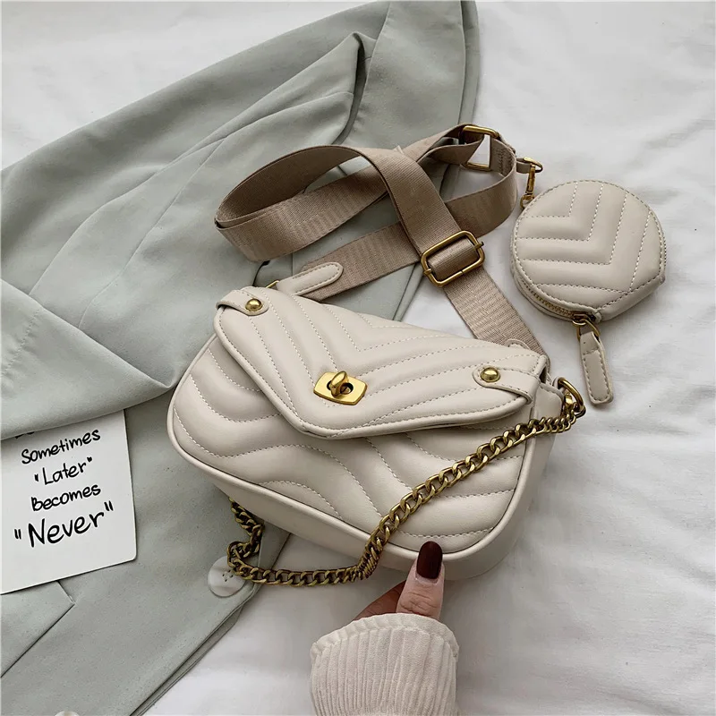 New Fashion Trend Summer Shoulder Bag High End Chain Solid Color PU Leather Crossbody Lingge Chain Bag