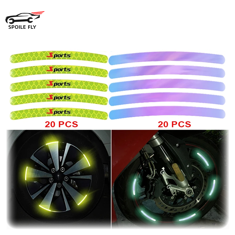 20pcs Universal Night Car Reflective Stickers Auto Moto Decor Car Motorcycle Wheel Reflective Strips Colorful Hub Stickers