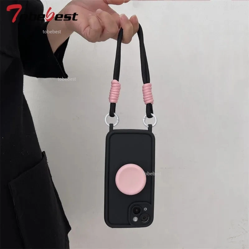 Candy Color Crossbody Phone Holder Case with Lanyard and Wrist Strap Cover