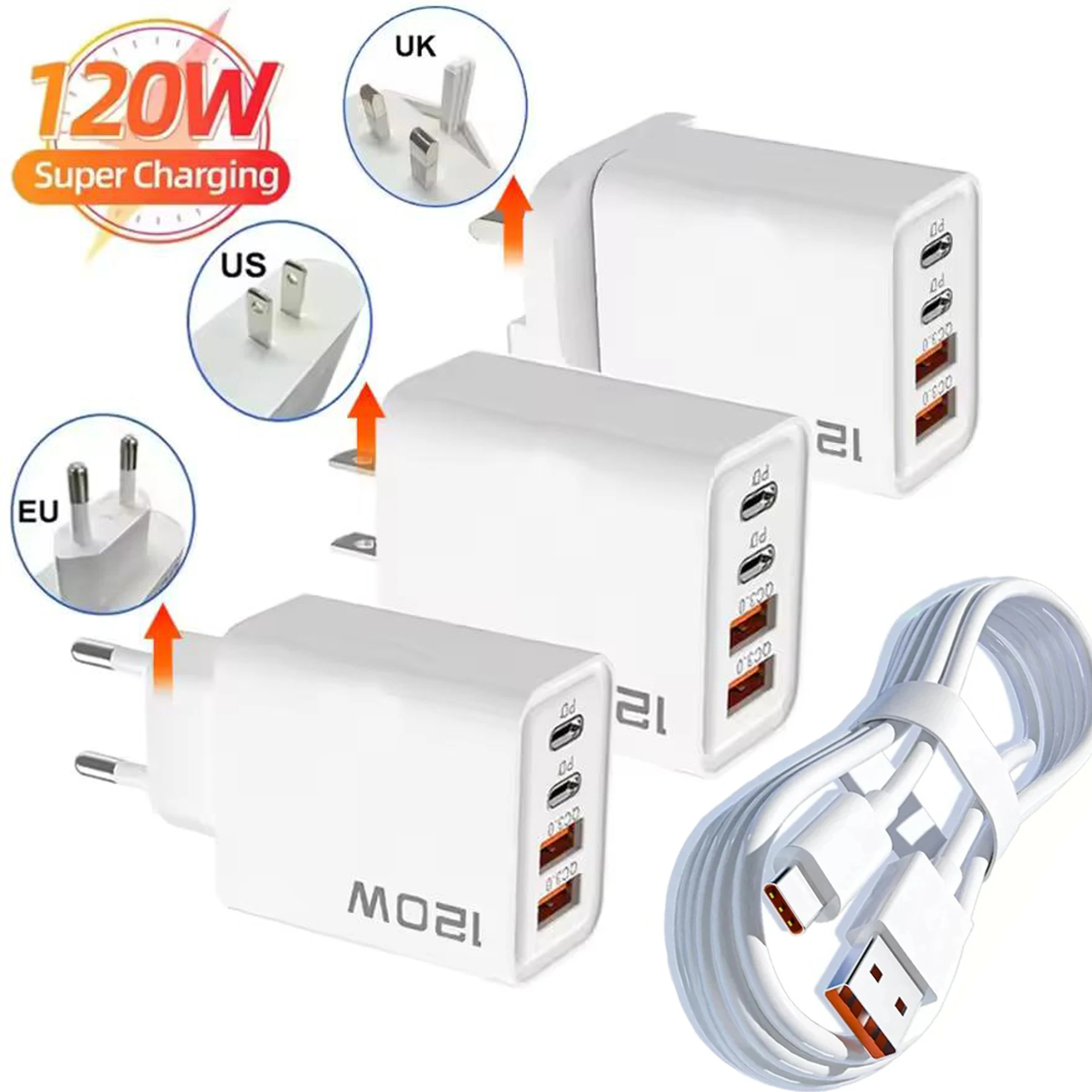 รูปสินค้า อะแดปเตอร์ชาร์จเร็ว 4 พอร์ต USB-C 120W ชาร์จได้ทุกแบรนด์