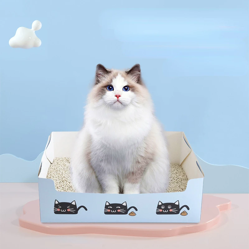 일회용 고양이 쓰레기 상자, 접이식 종이 고양이 트레이, 경량 골판지 상자, 방수 코팅, 애완 동물용 안전하고 편안한 변기