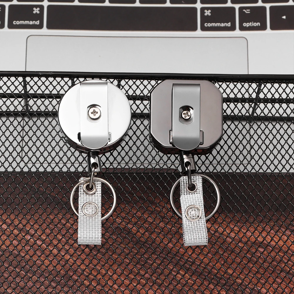 Retractable Metal Card Key Ring Clip Wire Rope Pull Keychain Reel ID Lanyard Badge Holder