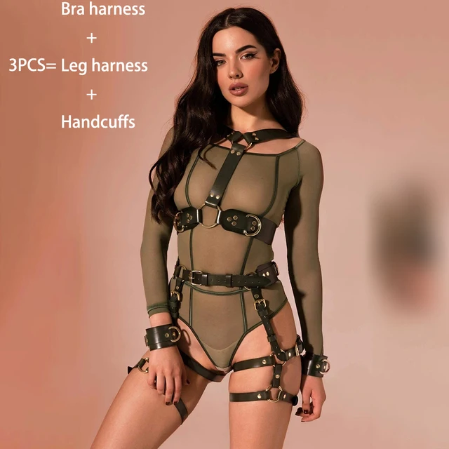 Pink Sexy League Body Bra Women Belt Harness Gothic Leather Garter Harajuku Harness Bra Cage Tight Bondage Adjustable 3 PCS