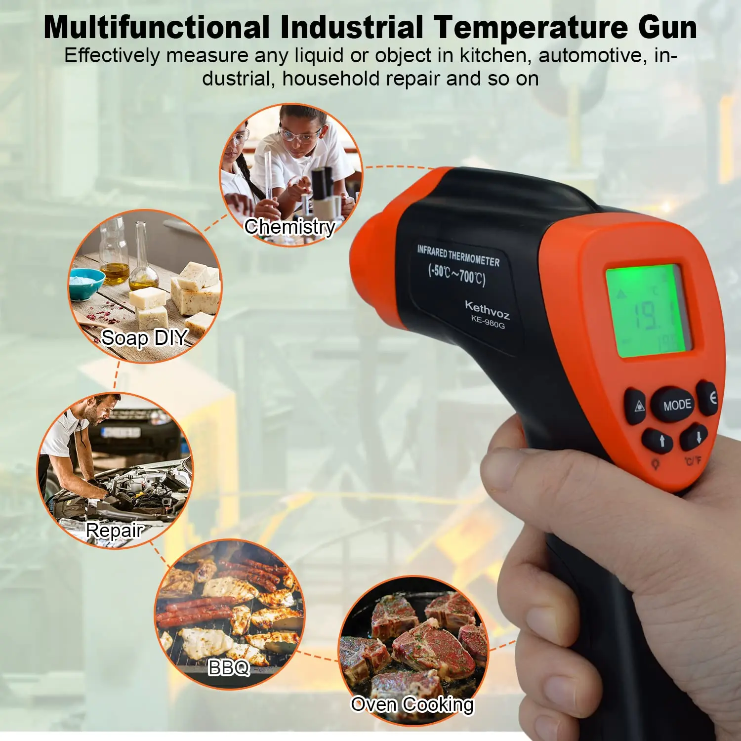 HoldPeak Handheld Anemometer Bluetooth & Infrared Thermometer D: S=16:1, Digital IR Thermometer 58℉~1472℉, Non-Contact High Laser Temp IR Tool For Cooking (NOT For Human