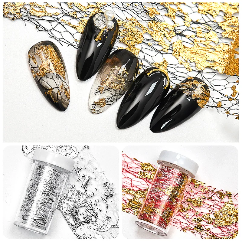 3D Mesh Nail Sticker Gold Silver Net Line Tape on Nails Holo Adhesive Silk Foil Nail Art Decorations Polish Decals 1PC