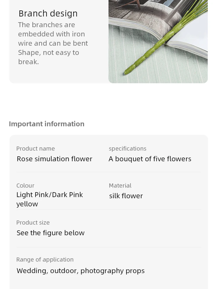 Description Picture 4 of item30cm Rose Pink Silk Bouquet Peony Artificial Flower 5 Big Head 4 Small Bud Bride Wedding Home Decoration Artificial Flower
