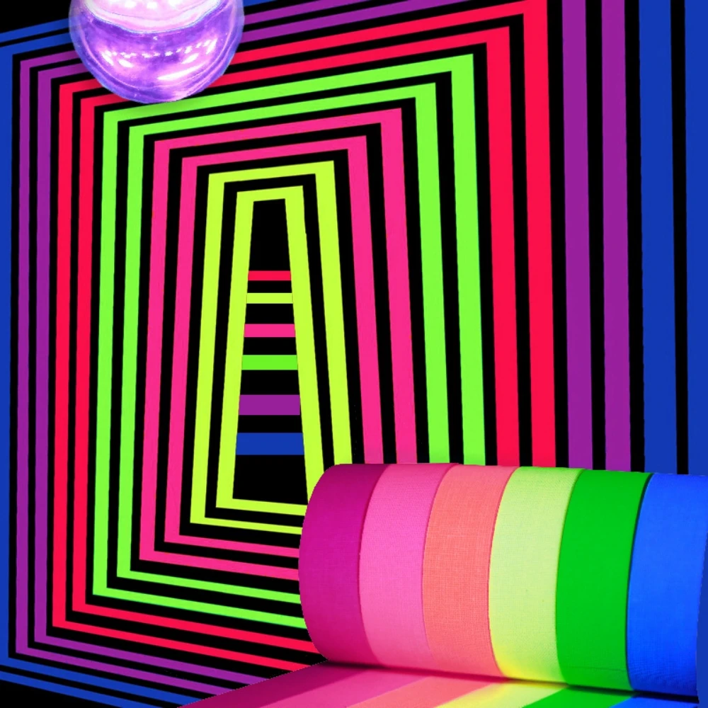 6 Rollen mit 6 Farben, 5–25 mm, UV-fluoreszierendes Baumwollband für Bühne, Geburtstag, Hochzeit, Karneval, Party, Saison, Feier, Dekoration