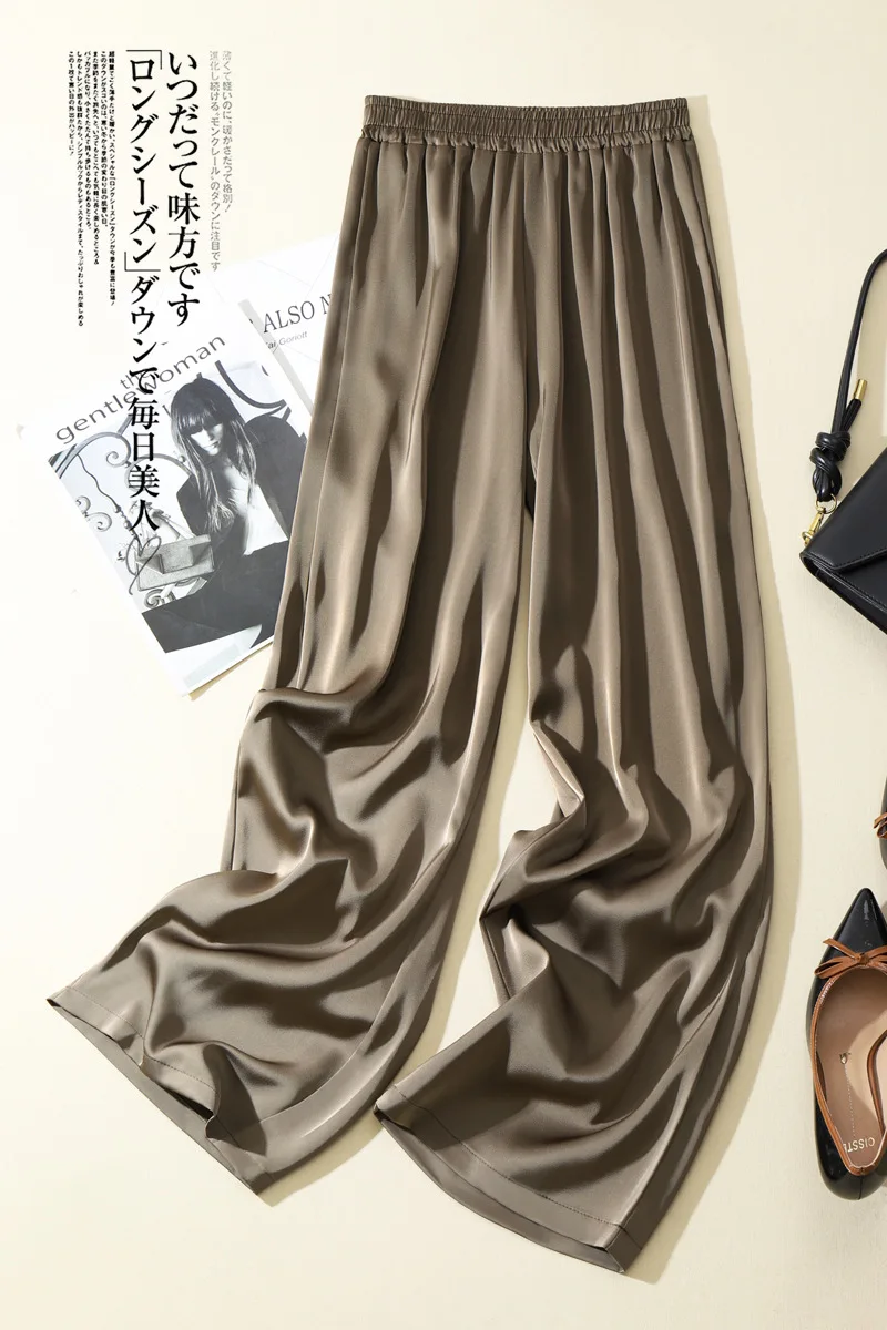 Acetate Silk Satin Straight-leg Pants Women's Summer Triacetate Silk Wide-leg Pants High Waist Drape Silk Smooth Long Pants