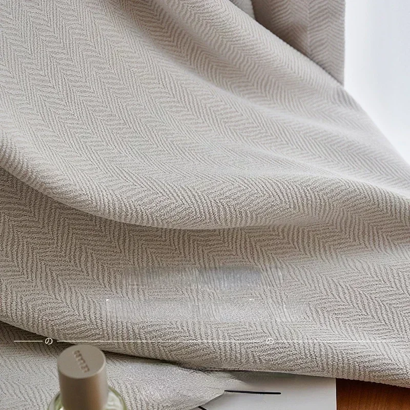 2024 new thickened French light luxury cream curtain cloth solid color bedroom living room full blackout sunscreen cotton linen