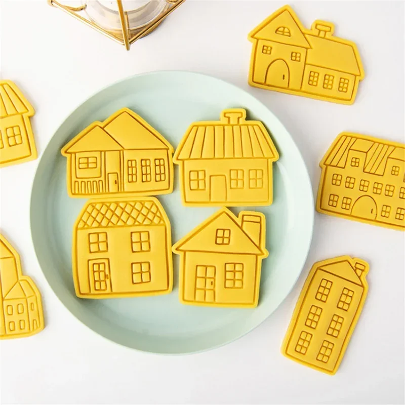 Christmas Villa Cookie Cutter Cartoon Gingerbread House Biscuit Fondant Embosser Stamps Mold DIY Cake Decoration Baking Tool cookie cutter baking mold cookie mould baking decorating tools cookie maker press kit