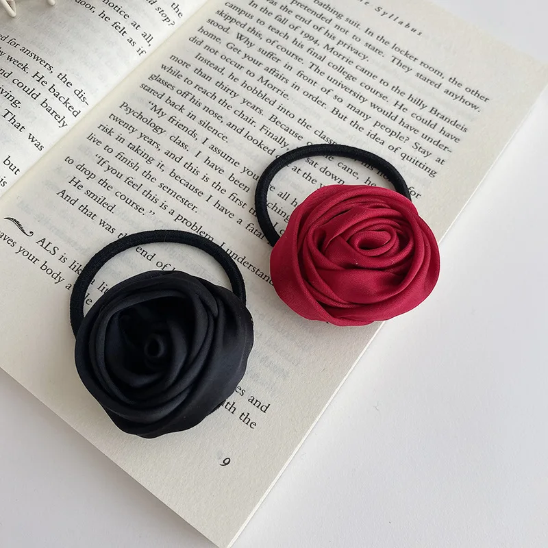 1-6 Stücke Frauen Mädchen Französisch Satin Rose Haargummi Einfache Und Super Fee Süße Persönlichkeit Retro Und High-end Gummiband – Detail 7