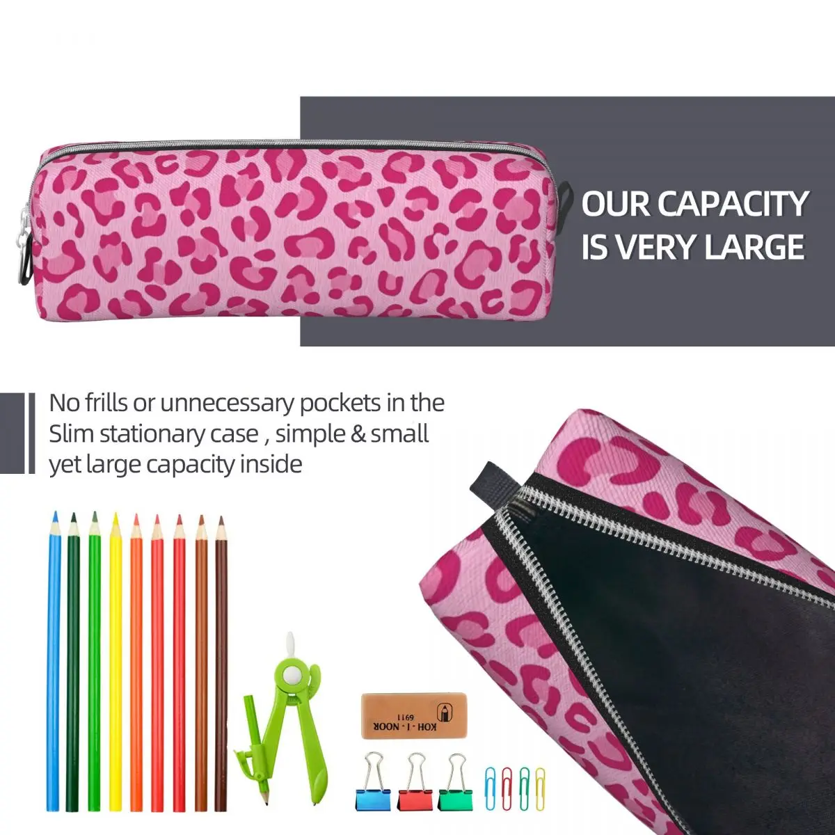 Pink Leopard Pencil Case Pencil Pouch Pen Holder for Student Large Storage Bag Students School Cosmetic Stationery Pencil Cases Stationery Box Pen Storage Bag