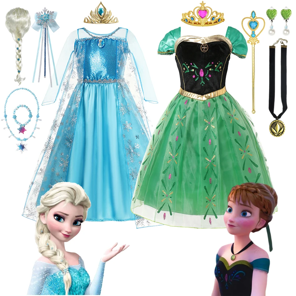 

Frozen Elsa Dress for Girls 2-10 Yrs Birthday Role Anna Princess Dress For Kids Halloween Carnival Party Cosplay Girls Costume