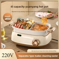 220V 2 Flavor Hot Pot Household Multicooker Split Type Electric Hot Pot Electric Pot Home Appliance Electric Cooker 5L/6L 1