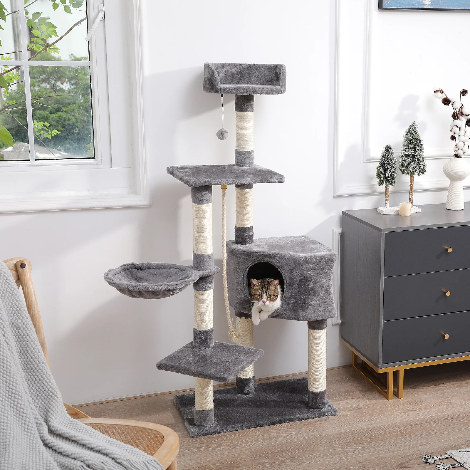 

Cat Tree Multi-Level Deluxe Cat Tower with Extra-Large Plush Perch Spacious Hammock and Thick Sisal-Covered Scratching Post
