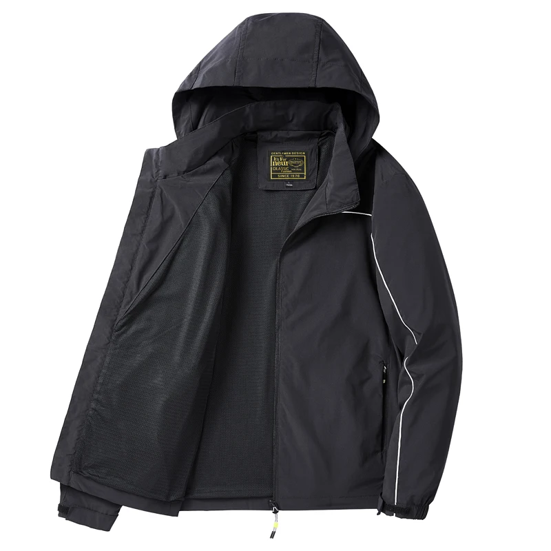 Thin Windbreaker Jacket Men Hooded Waterproof Windproof Spring Autumn Outdoor Training Softshell Sport Coat Lightweight Hiking