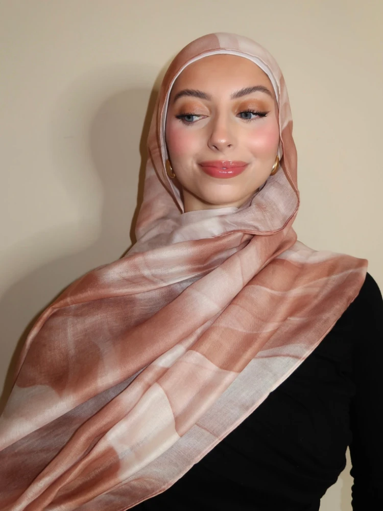 Ocean Abyss Printed Hijab Breathable Light Weight Soft Cotton Rayon Viscose Woven Muslim Women Shawl Watercolour Floral Scarf