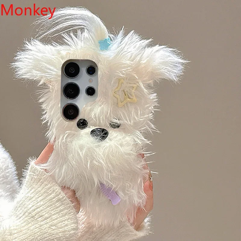 Fluffy Bow Puppy Plush Phone Case Cover