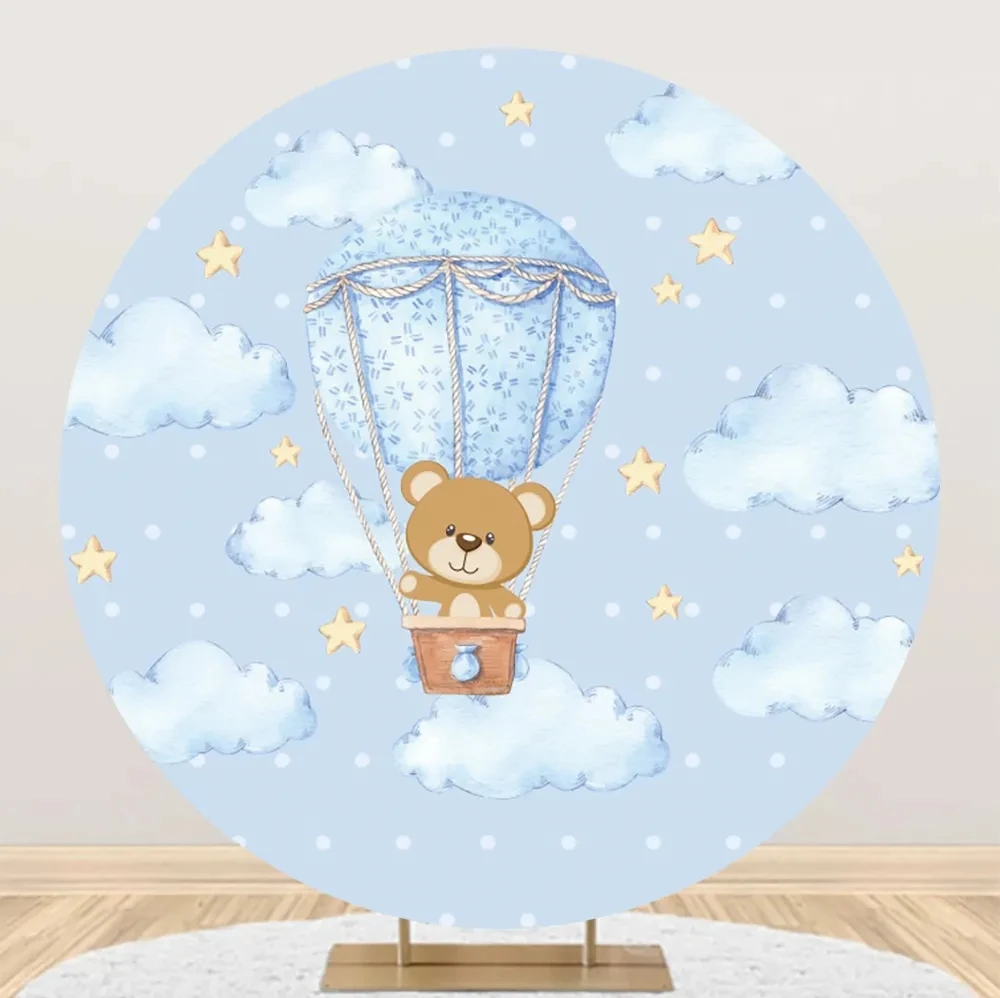 Rodada Fotografia Backdrop Balão de ar Quente Urso Elefante Baby Shower Birthday Party Decor Fundo Fotográfico Estúdio de Fotografia - Image 4