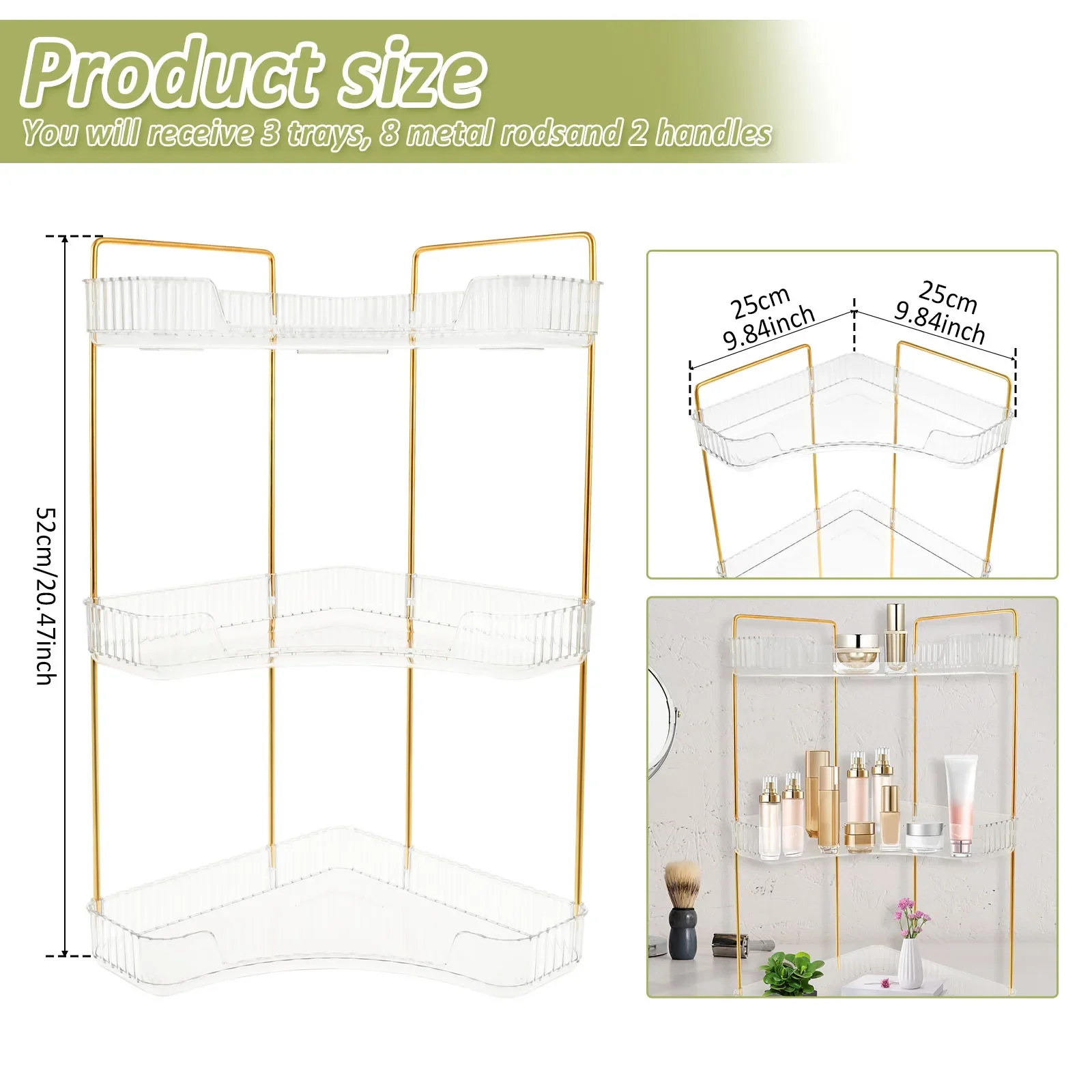 3 Layers Makeup Organizer Corner Desktop Cosmetic Rack Bathroom Clear Perfume Skin Care Product Storage Rack Multipurpose 6