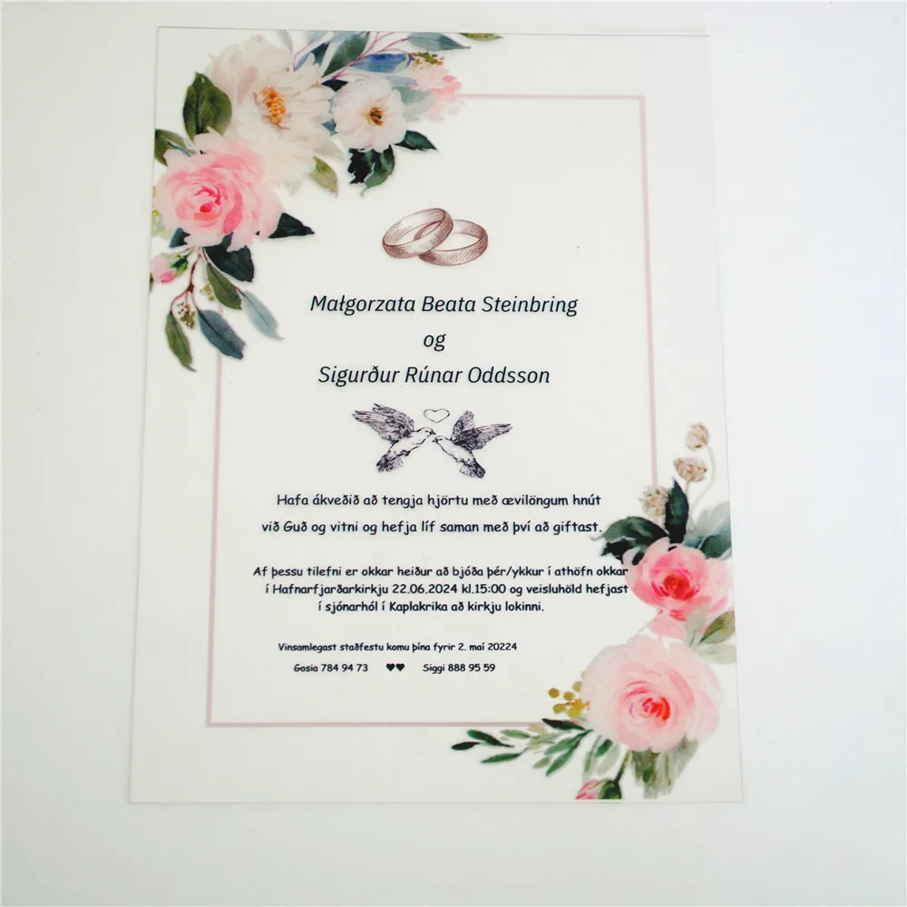 Transparent PVC Wedding Invitation Card, Personalized Printed, Content, 10Pcs