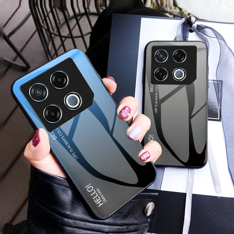Gradient Shockproof Tempered Glass Hard Back Cover Case