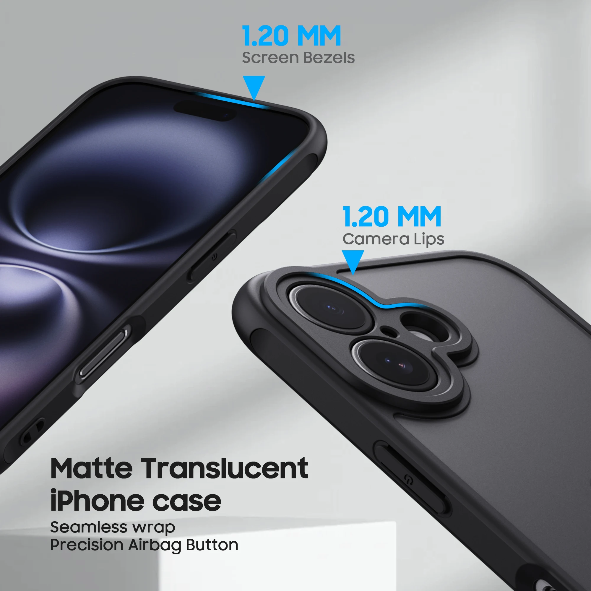 Sleek Matte Translucent Phone Case with Black Clear Back Cover