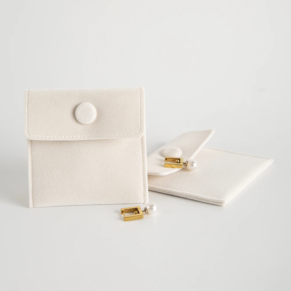 10 Stück/Set Beige Samt-Schmuckbeutel mit Druckknopf, Personalisierter Beutel für Ringe, Ohrringe, Armbänder, Baumwolle Mikrofaser Geschenkverpackung – Detail 8