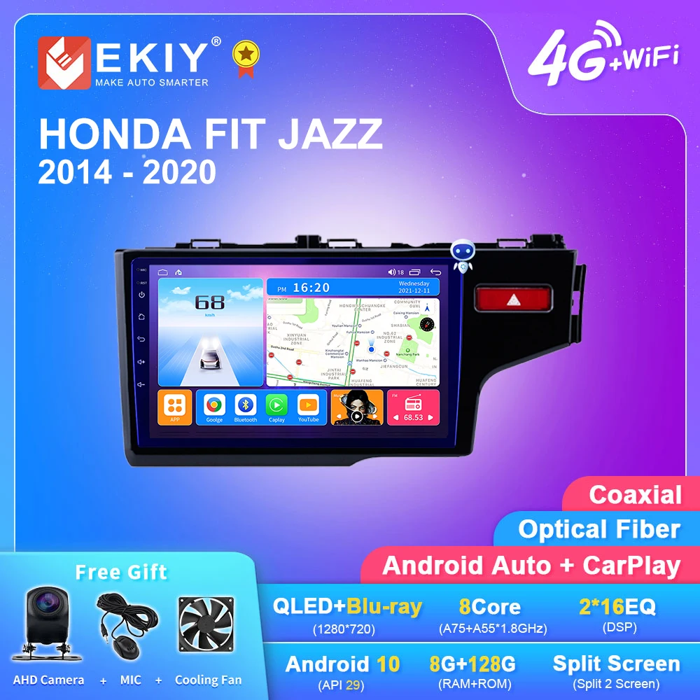 EKIY T7 Android 10 автомобильное стерео радио для HONDA FIT JAZZ 2014-2020 мультимедийный видеоплеер GPS-навигация 2din магнитофон DVD