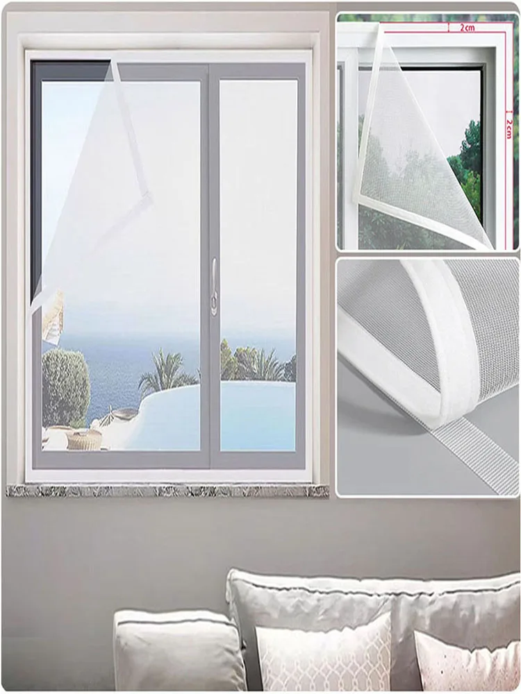 Sommer, schlicht, weiß, Moskitonetz mit mehreren Größen zur Auswahl, selbstklebendes 2 cm langes Klebeband, Fensterschutz, Vorhang-Moskitonetz – Detail 11