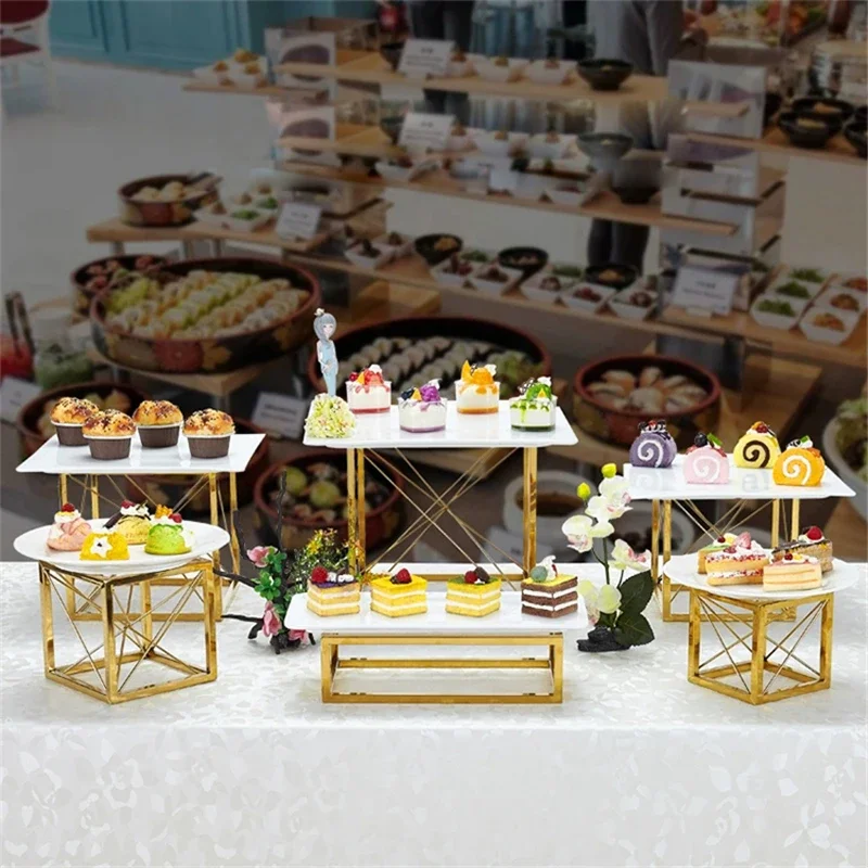 1Pcs Party Tray Creative pull wire golden dessert table with cake and dim sum rack et banquet display cake and dim sum rack