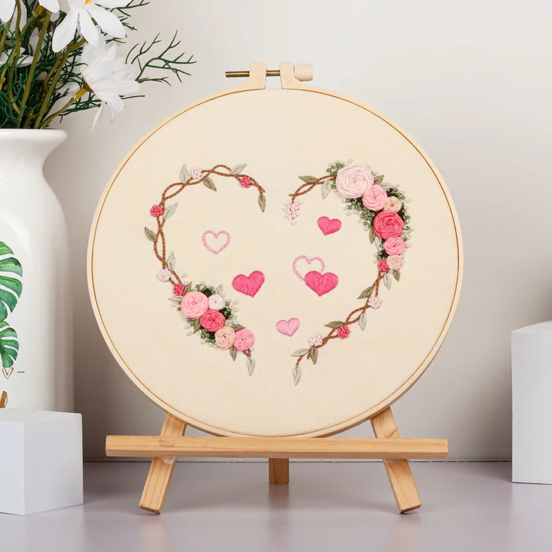 Valentine Embroidery Kit for Beginner Fabric Threads Material Bag DIY Needlework Cross Stitch Kit Wall Painting LOVE Home Decor Embroidery Set Embroidery Kits