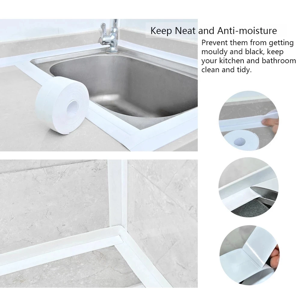 Waterproof Caulking Strip PVC tape Waterproof wall glue sink edge seal mildew resistant for Kitchen bathroom shower tub