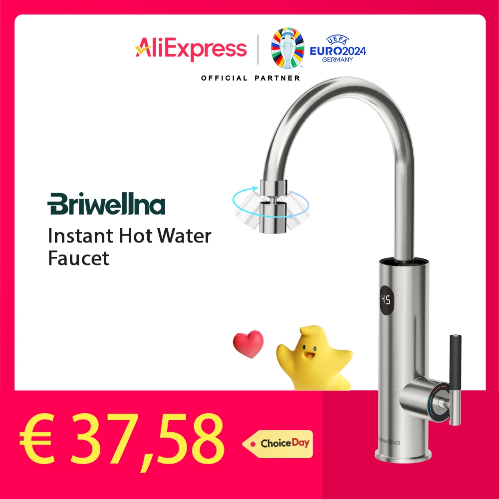 Briwellna-torneira de Água Quente Instantânea com Bocal Extensor Flexível Torneira Elétrica do Aço Inoxidável Torneira do Aquecimento 220v
