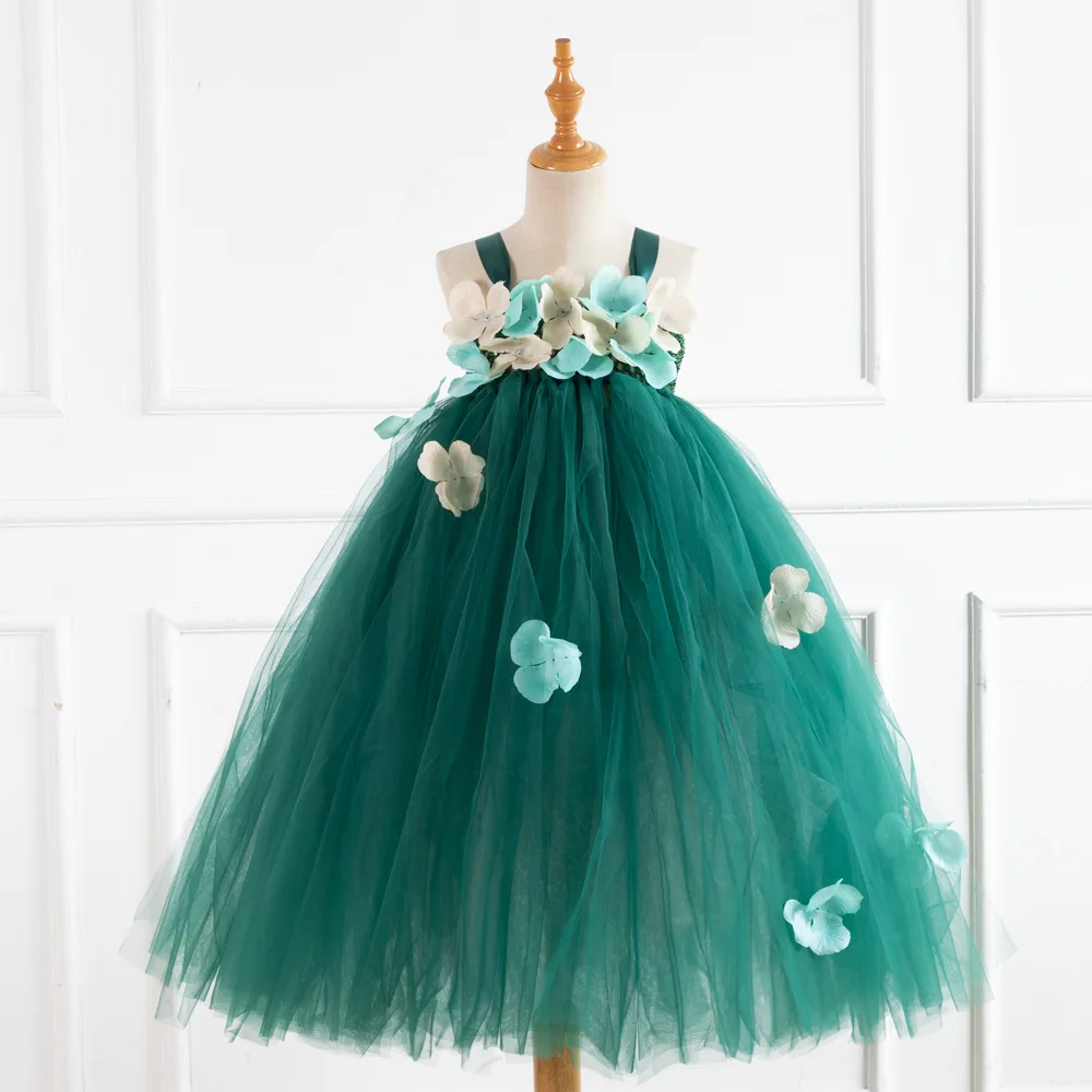 

Girls Patal Princess Long Dress Handmade Tutu Mesh Skirt Halloween Costume for Kids