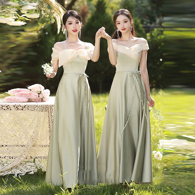 

Harajpee Bridesmaid Dress 2024 New Green Satin Spring Niche Sisters Group Fairy Dresses Temperament Thin Chic Evening Vestido