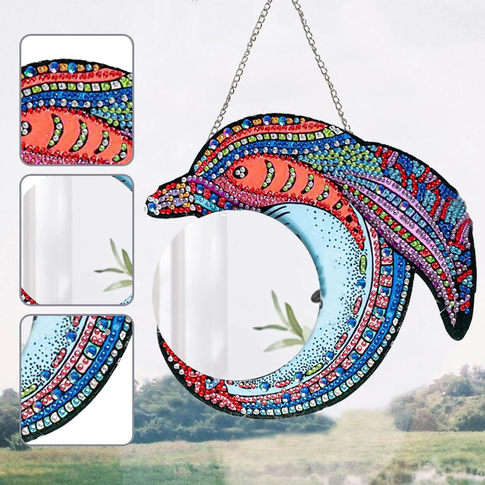 Special Shaped Diamond Painting Makeup Mirror Kit Dolphin Art Rhinestone Makeup Mirror Crystal Diamond Mirror Home Wall Decor