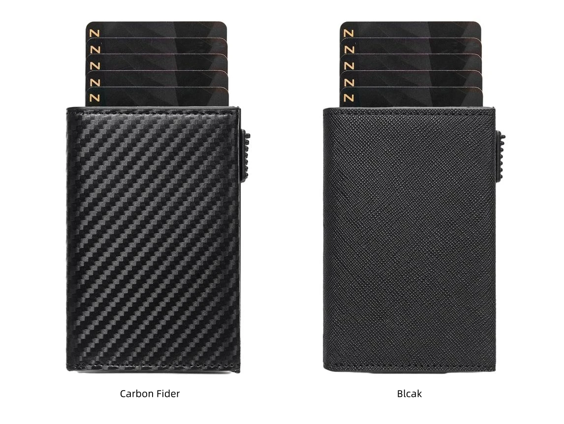 Automatic Card holder Carbon Fider and Black Pu leather  RFID  Magnetic Card holder Casual Business  Man‘s ’Wallet