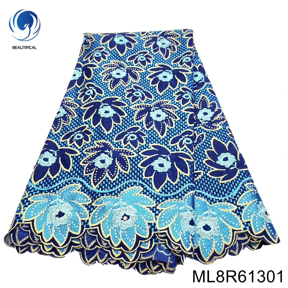 

Newest Luxury Embroidery and Hot Drilling Craft Nigerian Swiss Voile Lace Fabric100% Cottin for Party Dress ML8R613