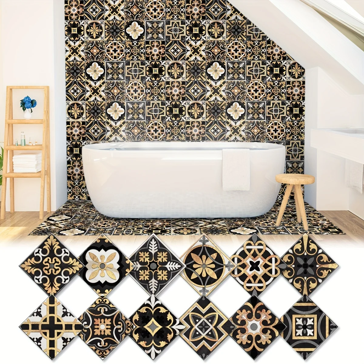 12PCS Vintage Mexican Folk Art Bathroom Bathtub Wall Sticker Self-adhesive