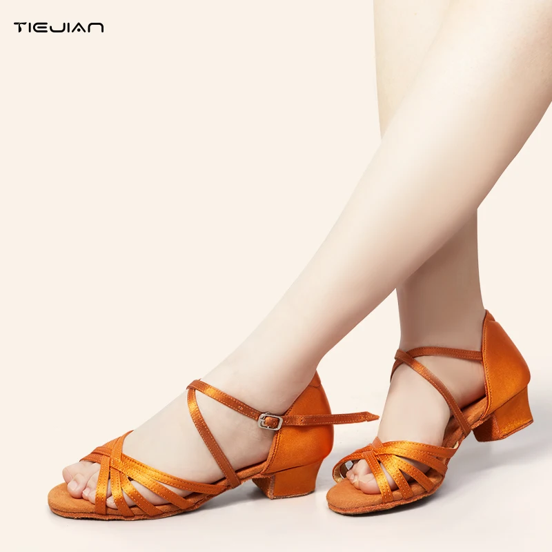 Scarpe Da Ballo Ragazze E Donna Tacco Basso - HROYL Per Tango, Latino, Salsa - Marroni